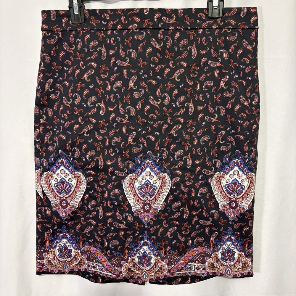 J. Crew The‎ Pencil Skirt Sz 8 Purple Pink Paisley Cotton Stretch Work Office